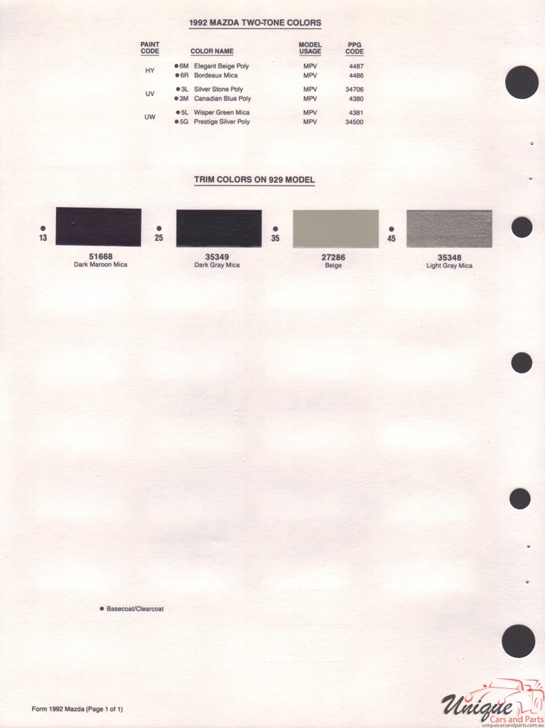 1992 Mazda Paint Charts PPG 2